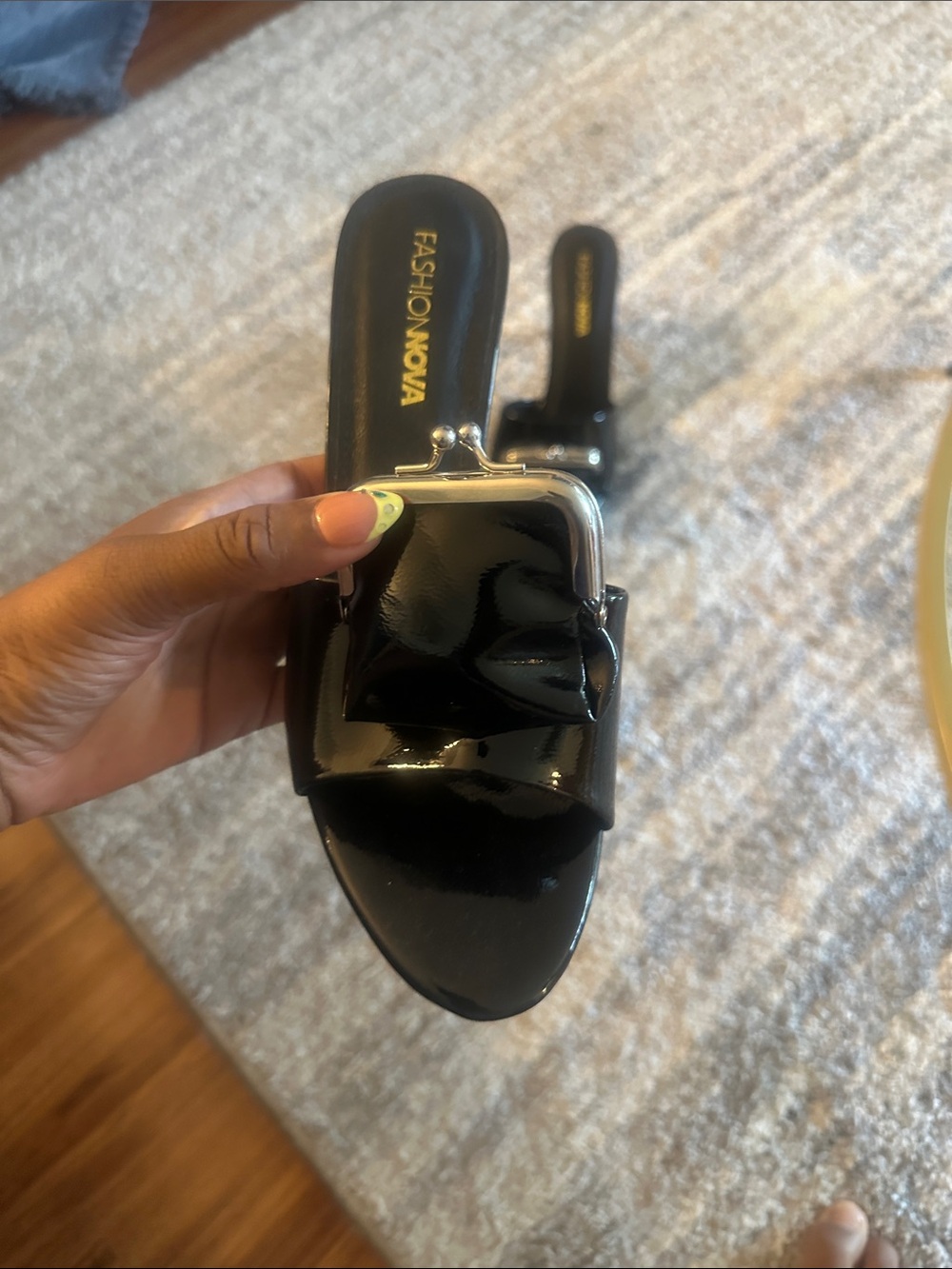 Fashion Nova Black Patent Slide with Mini Clasp Purse